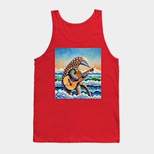 Pangolin playing guitar on waves Tank Top